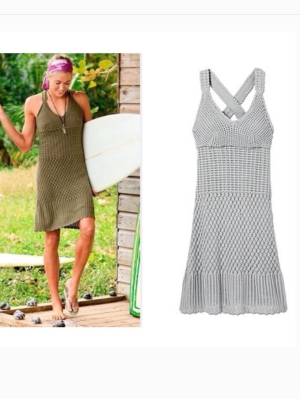 Athleta Gray Crochet Dress Medium M Sleeveless Tank Cotton EUC Beach Summer Boho
